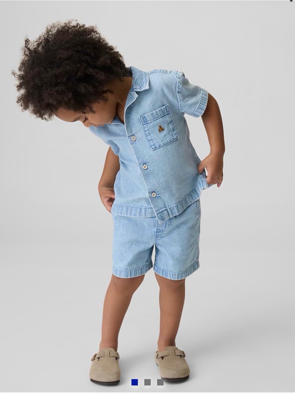 GAP Light Blue Denim Kids Matching Shirt & Shorts Set